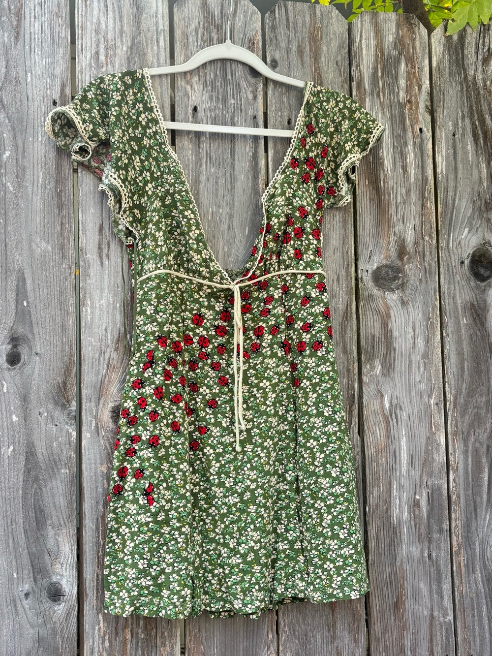 Green Floral Tie-Front Mini Dress
